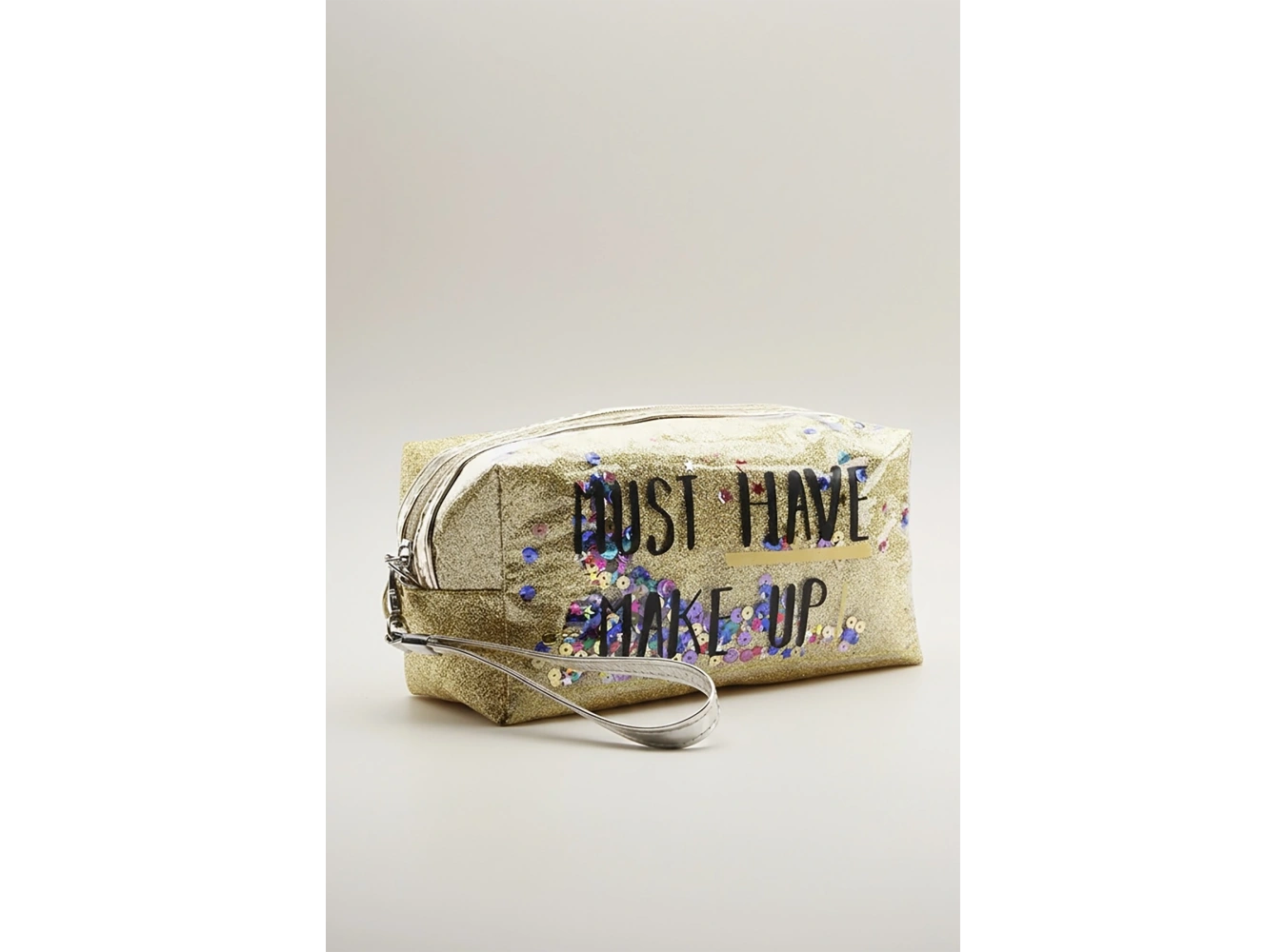 Sarı Renk Simli Makyaj Çantası