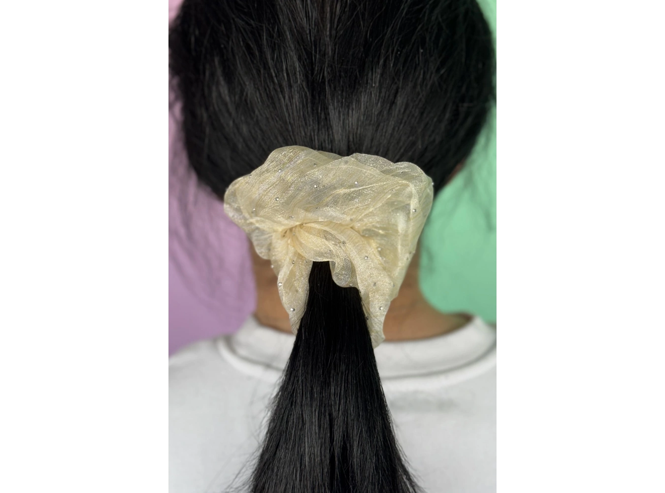 Sarı Renk Taşlı Organze Simit Toka