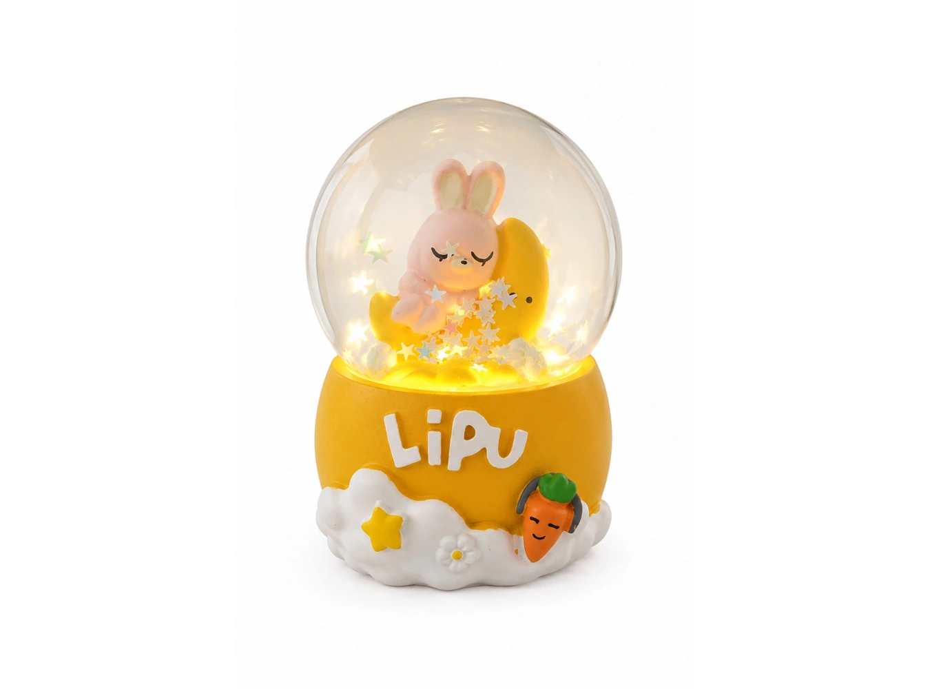 Sarı Renk Tavşan Figürlü Işıklı Mini Küre
