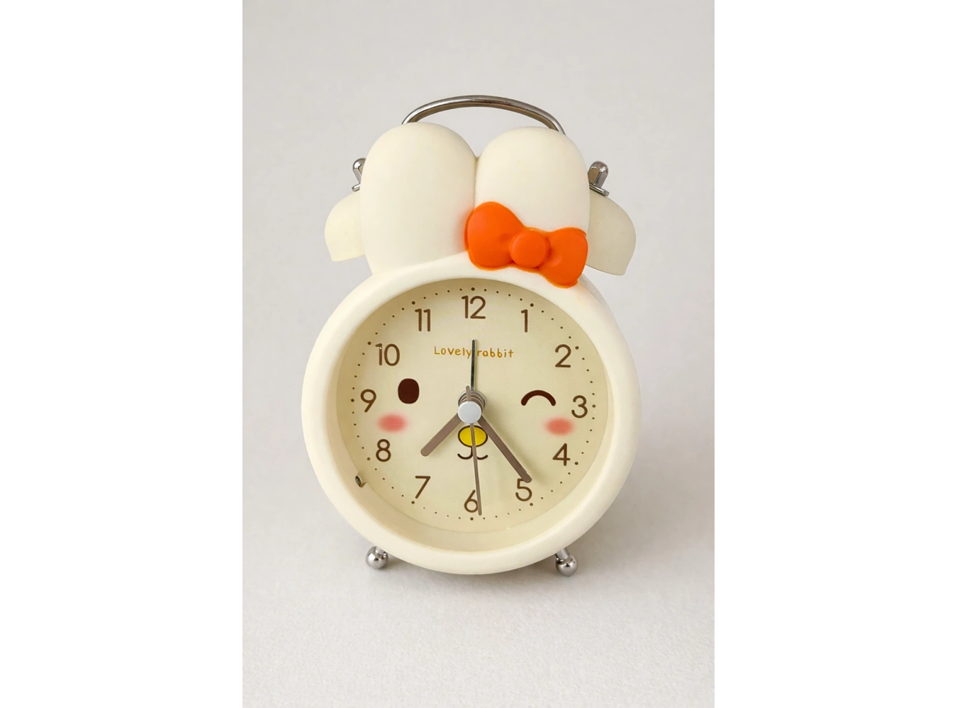 Sarı Renk Tavşan Figürlü Mini Dekoratif Işıklı Alarmlı Yuvarlak Masa Saati