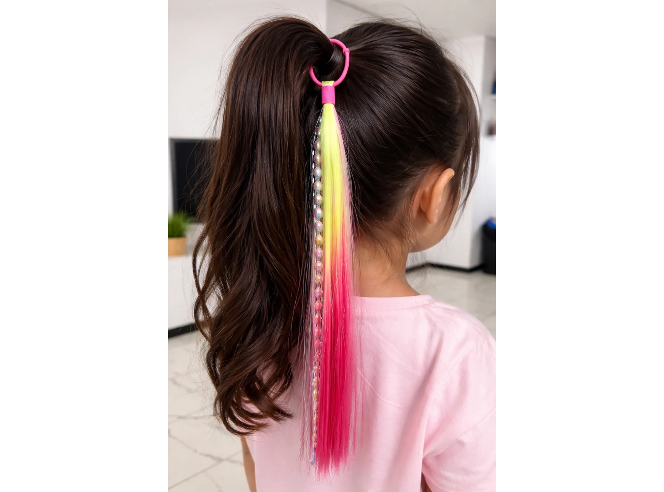 Sarı Ve Pembe Renk Saç Detaylı Lastik Toka