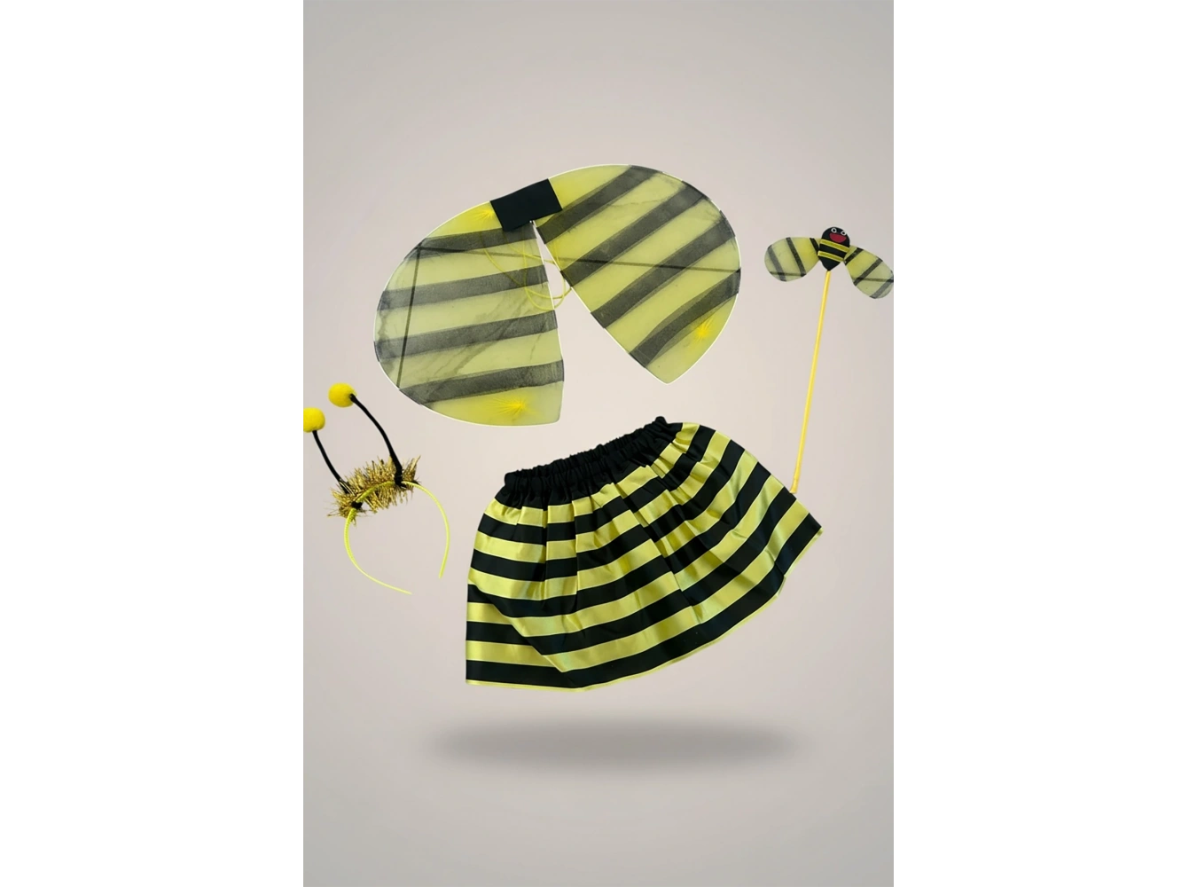 Sarı Ve Siyah Renk Arı Temalı Kanat /Asa /Taç /Etek Set