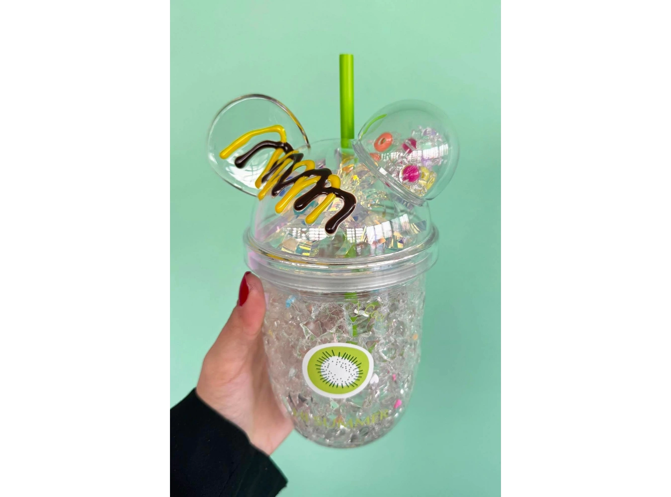 Şeffaf Renk Ayıcık Figürlü Pipetli Suluk