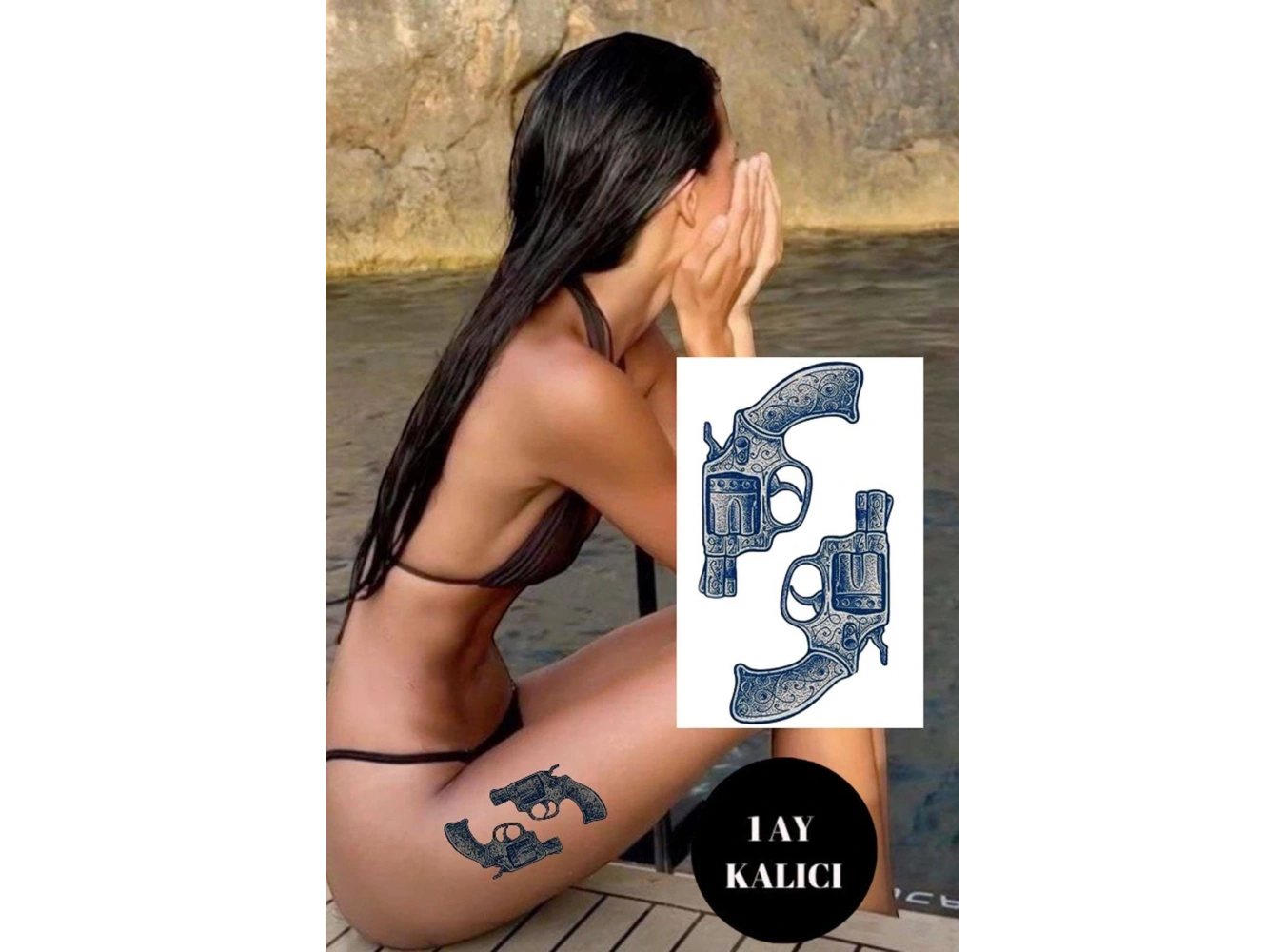 Silah Figürlü 12 Saat Sonra Kararan Geçici Dövme Tattoo