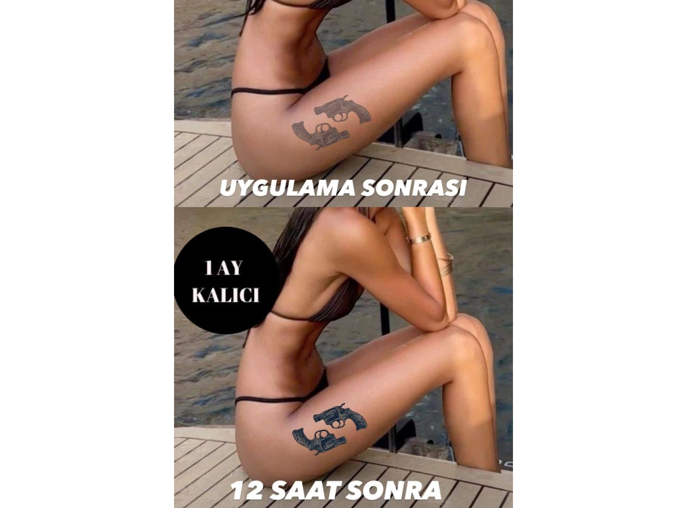 Silah Figürlü 12 Saat Sonra Kararan Geçici Dövme Tattoo