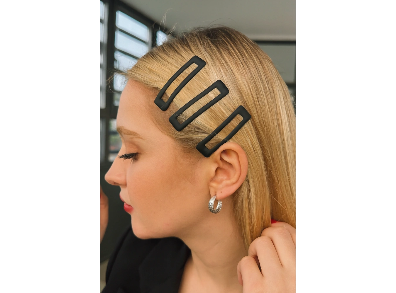 Siyah Renk 3lü Yan Toka Set