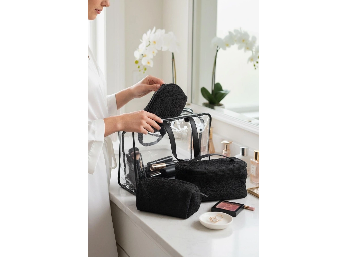 Siyah Renk 4lü Makyaj Çantası