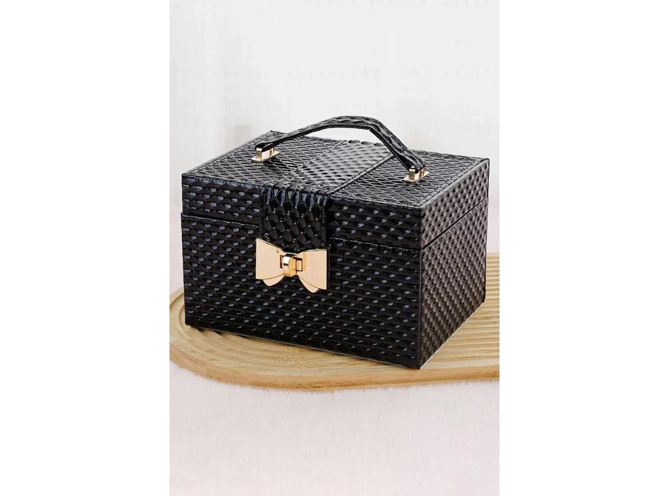 Siyah Renk Ayna Detaylı Çekmeceli Deri Takı Organizeri