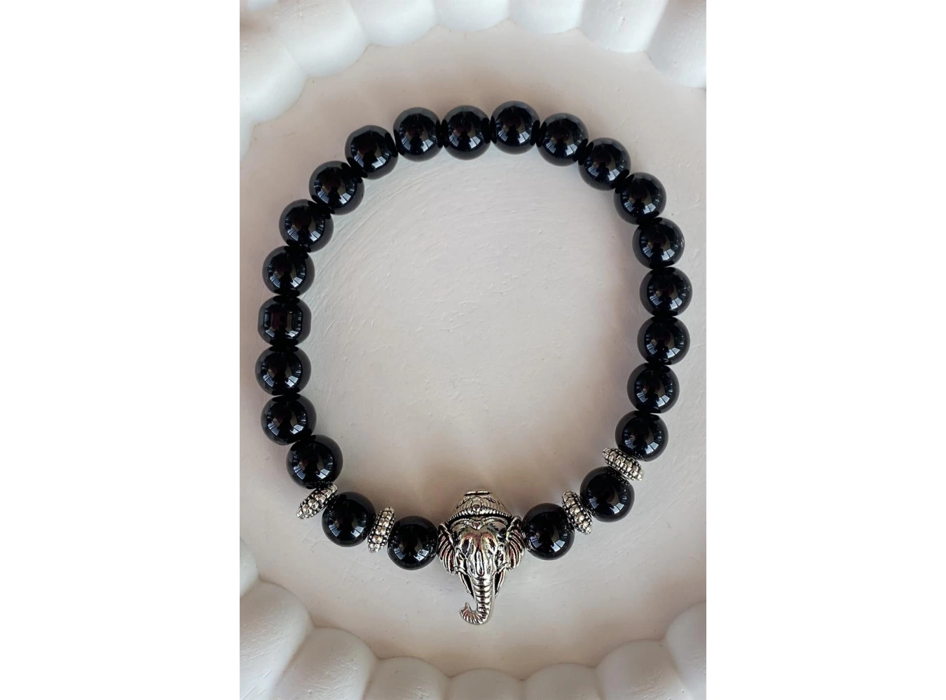 Siyah Renk Boncuk Detaylı Fil Figürlü Erkek Bileklik