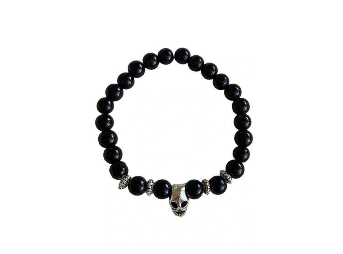 Siyah Renk Boncuk Detaylı Kuru Kafa Figürlü Erkek Bileklik