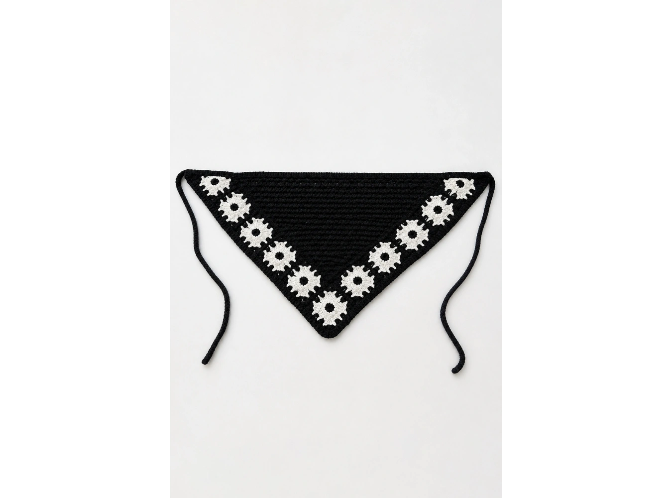 Siyah Renk Çiçek Desenli Örgü Saç Bandana