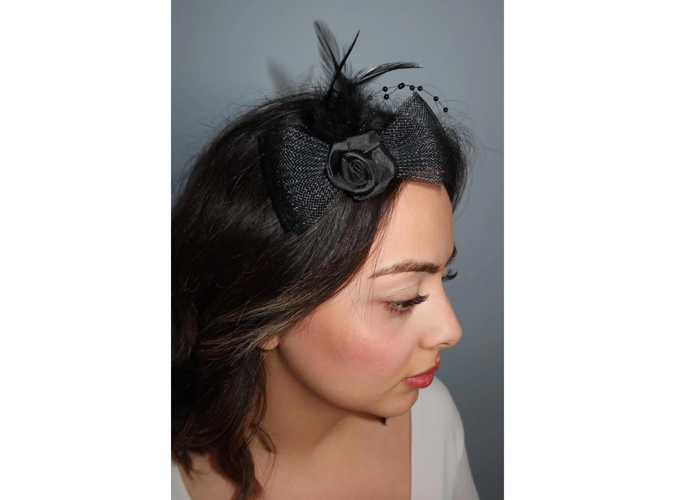 Siyah Renk Çiçek Detaylı Küçük Boy Nikah Şapkası/Vualet Şapka