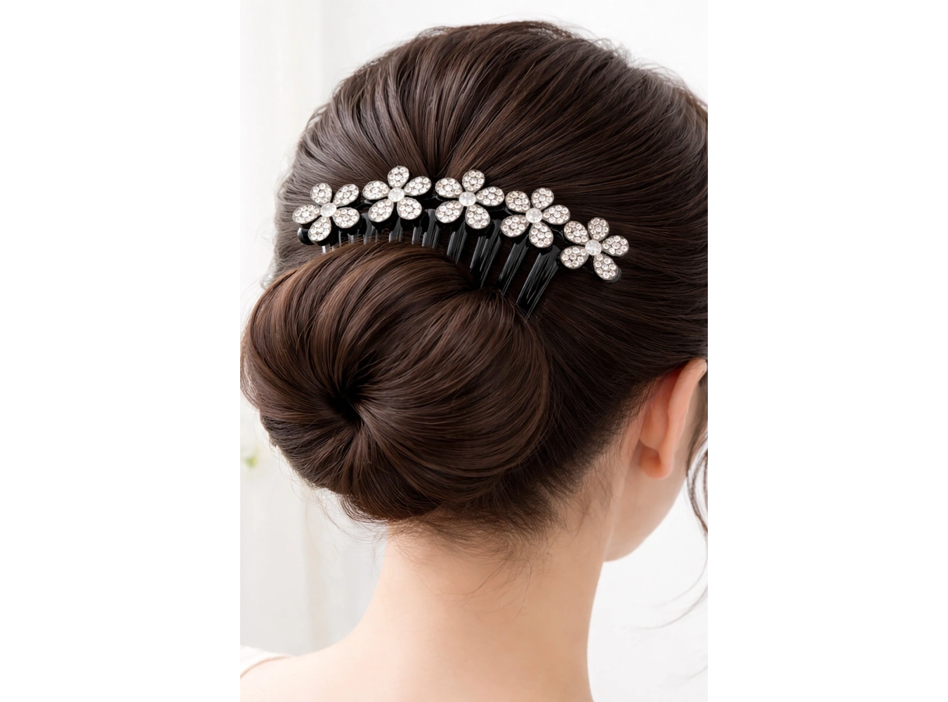 Siyah Renk Çiçek Figürlü Taş Detaylı Tarak Toka