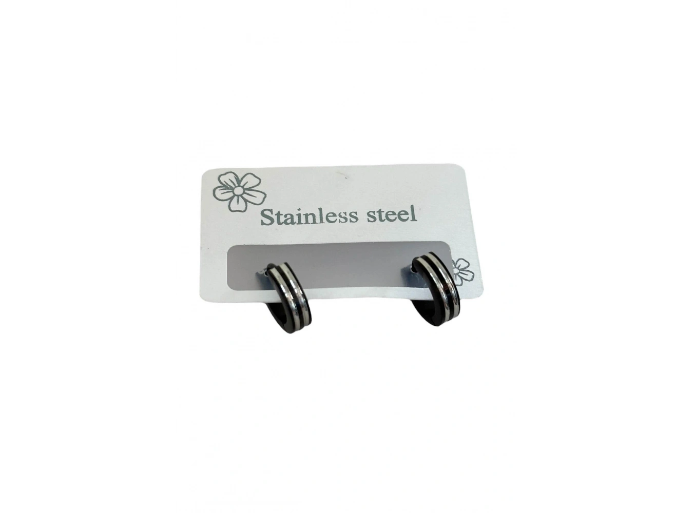 Siyah Renk Çizgi Detaylı Erkek Çelik Küpe (Çift)