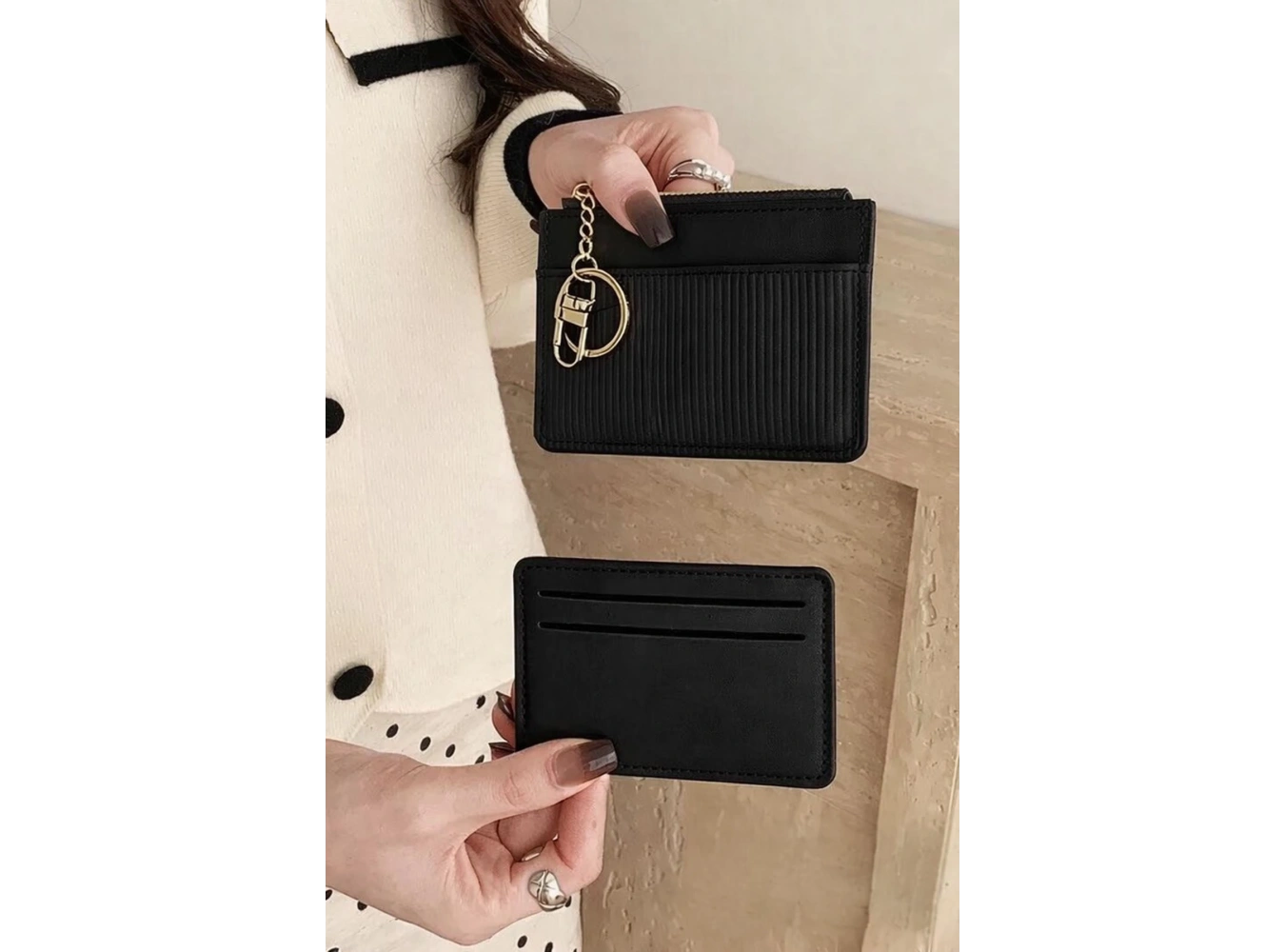 Siyah Renk Deri Kadın Cüzdan/Kartlık