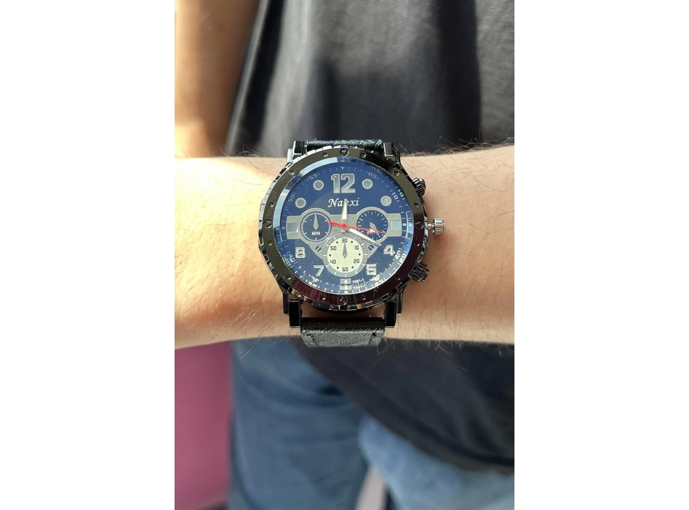 Siyah Renk Deri Kordonlu Çelik Erkek Saat