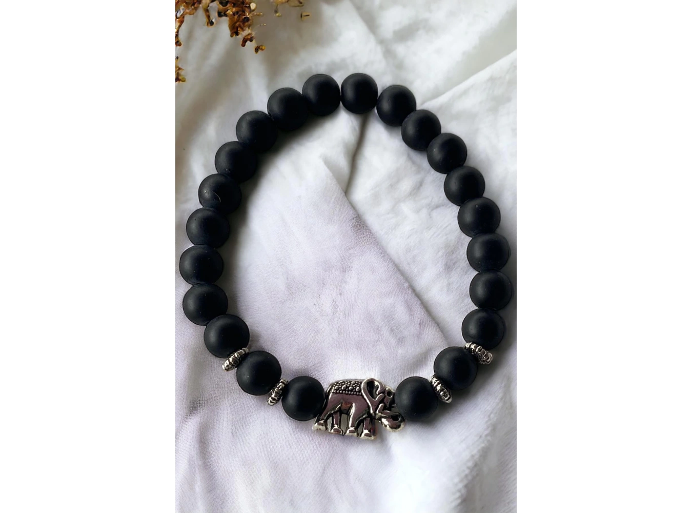Siyah Renk Fil Figürlü Boncuk Detaylı Erkek Bileklik