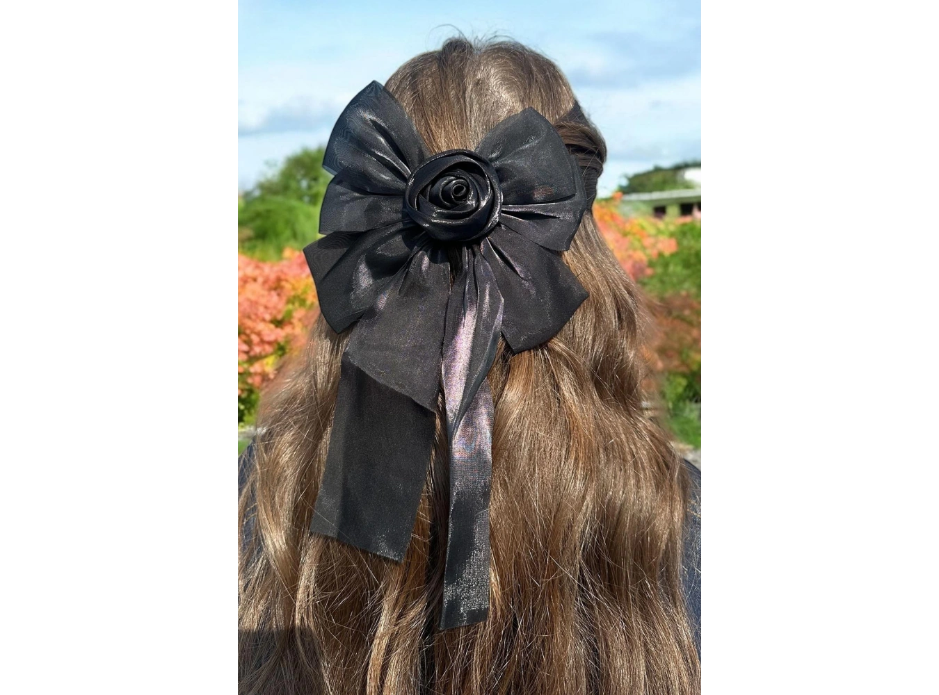 Siyah Renk Gül Figürlü Kurdele Pens Toka