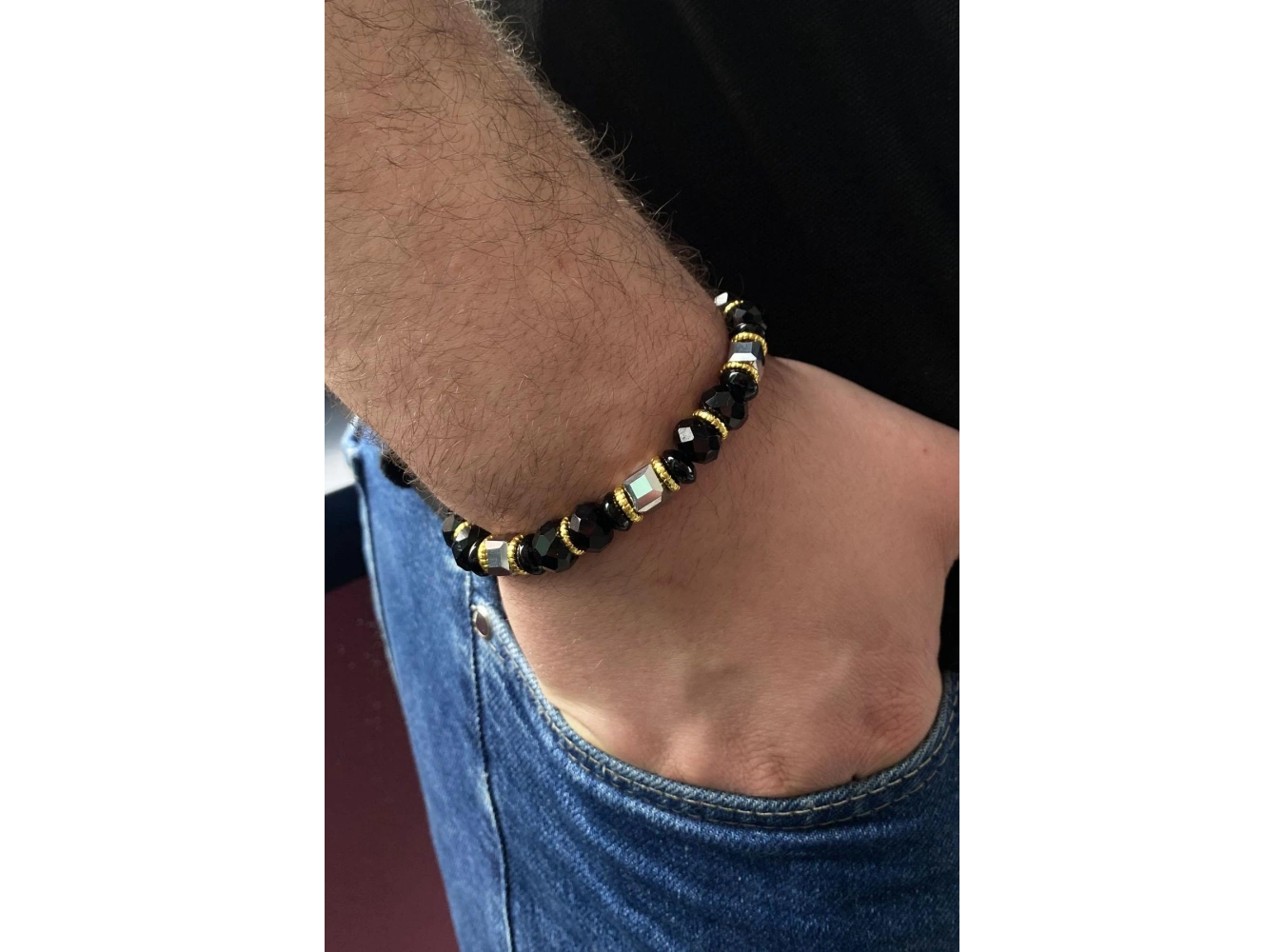 Siyah Renk Hematit Taşlı Erkek Bileklik