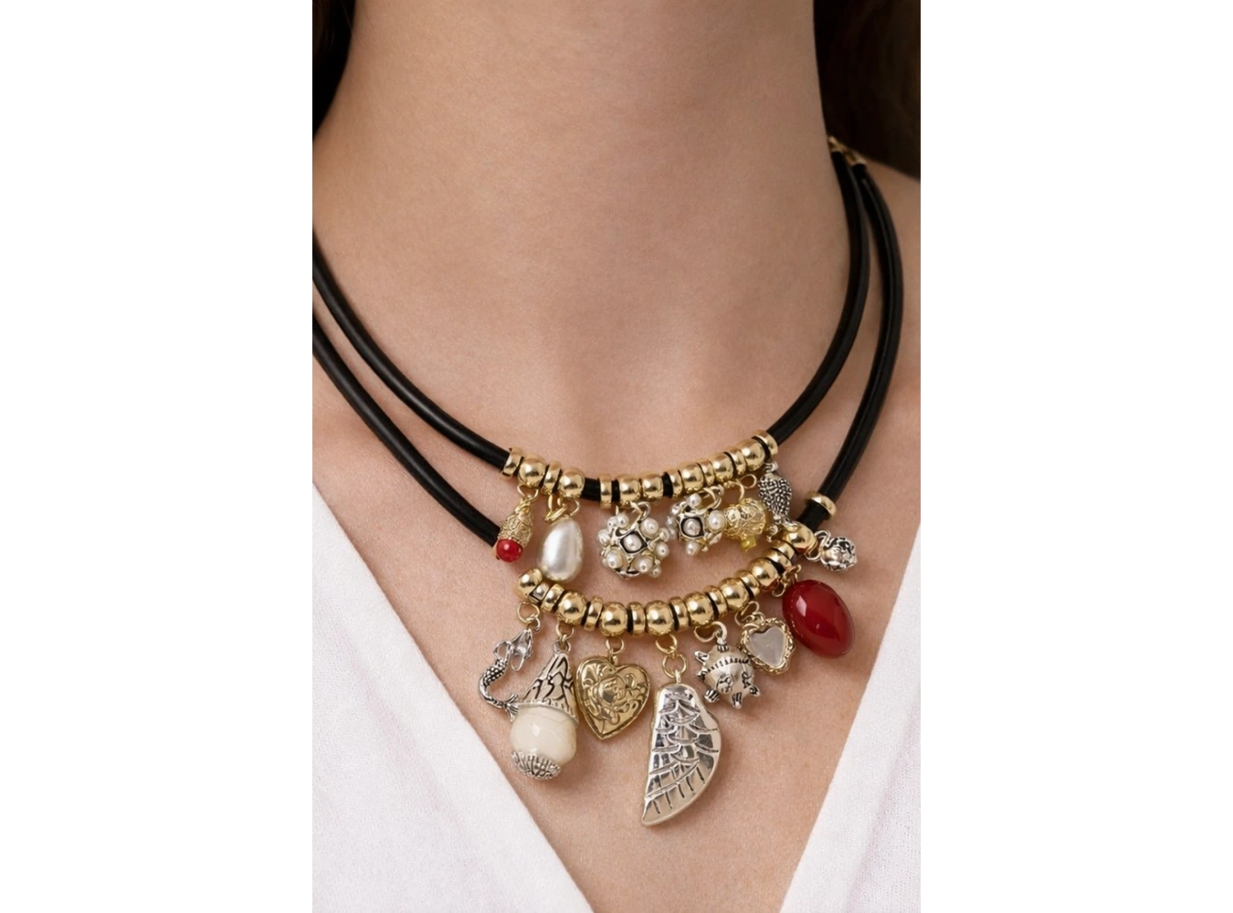 Siyah Renk İkili Tasarım Kolye