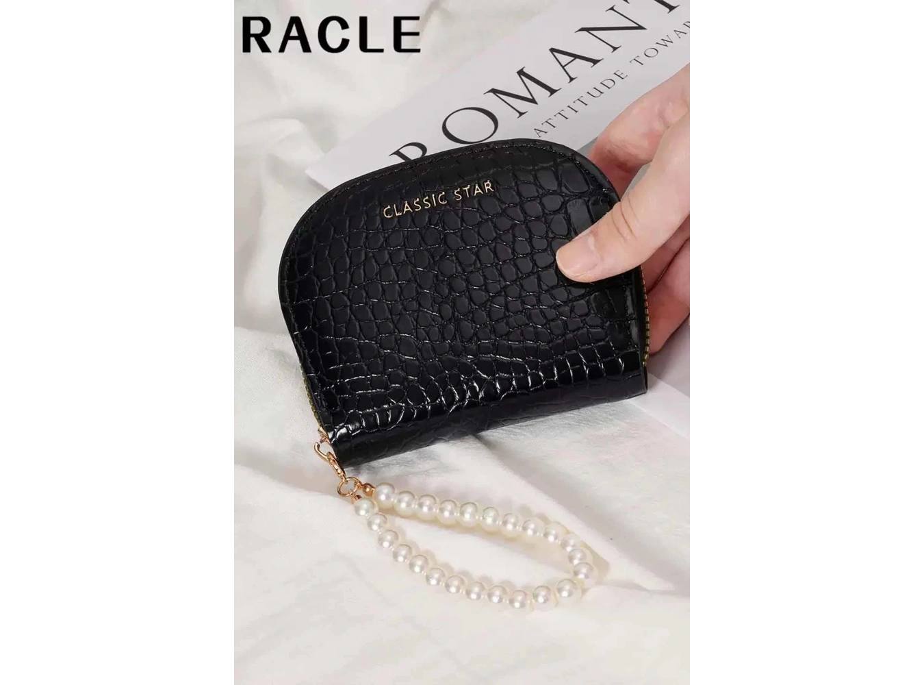 Siyah Renk İnci Detaylı Deri Kadın Cüzdan/Kartlık