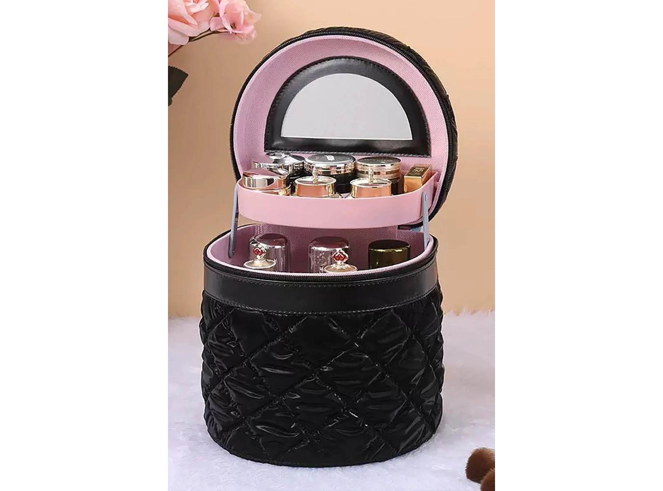 Siyah Renk İnci Detaylı Makyaj Ve Kişisel Bakım Çantası