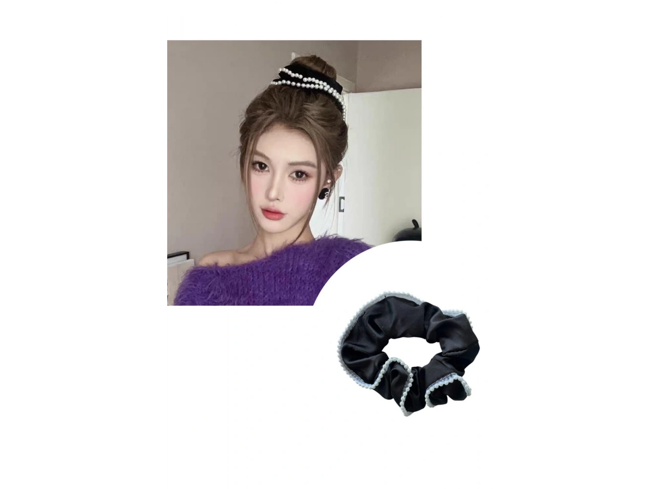 Siyah Renk İnci Detaylı Simit Toka