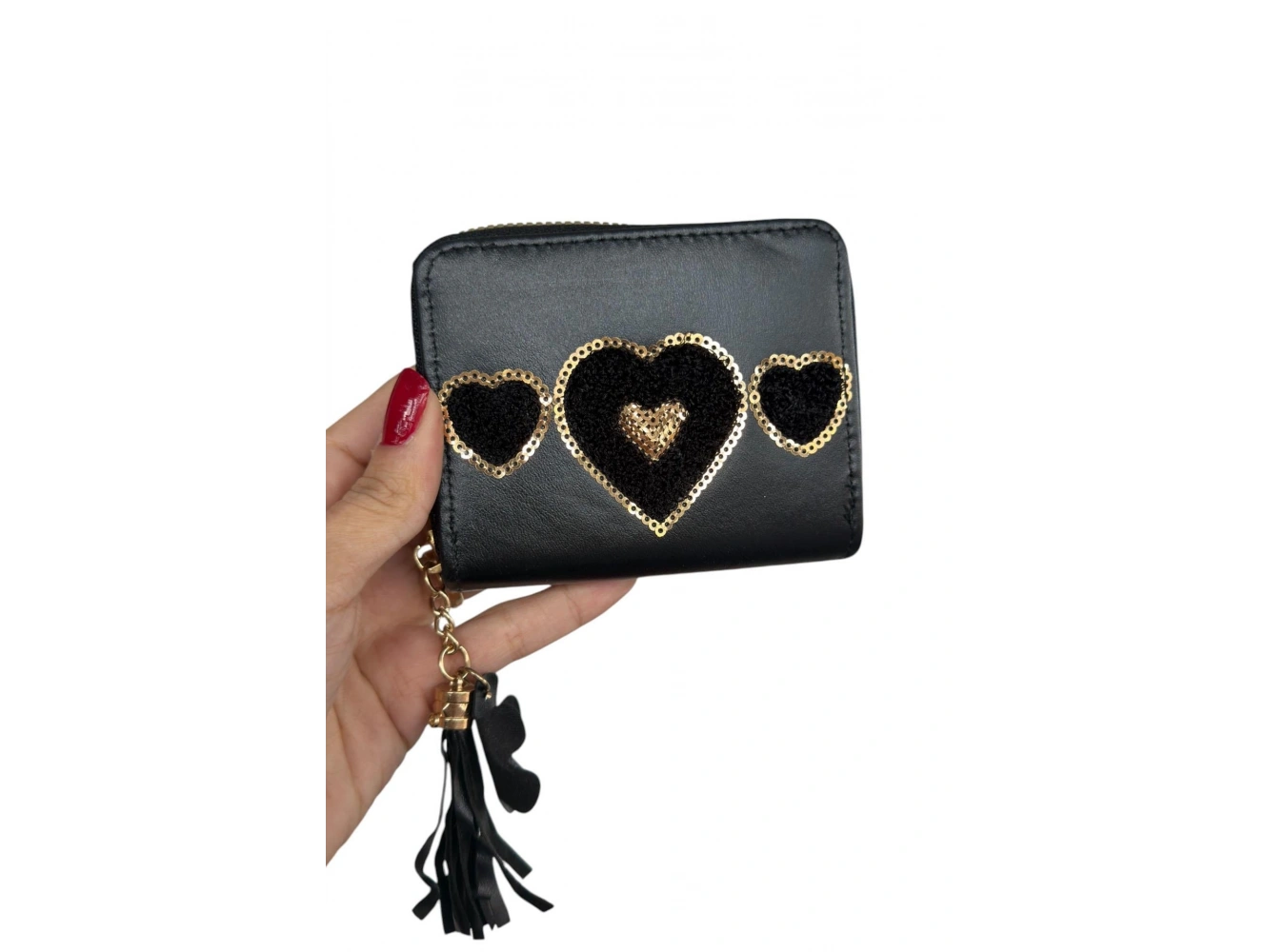 Siyah Renk Kalp Figürlü Deri Kadın Cüzdan