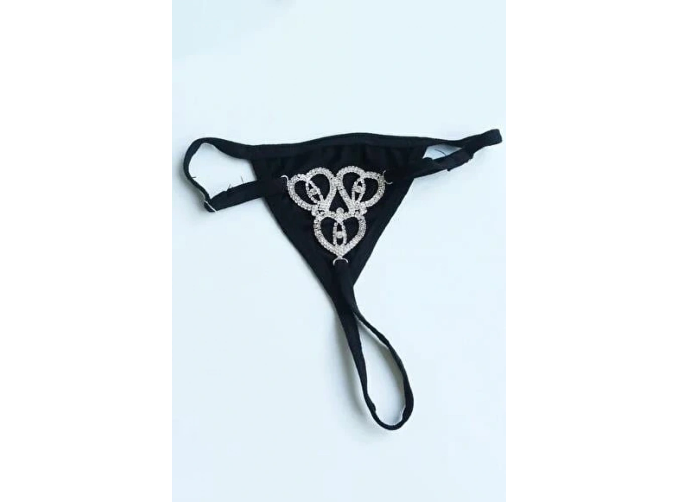 Siyah Renk Kalp Figürlü Taş Detaylı Tanga