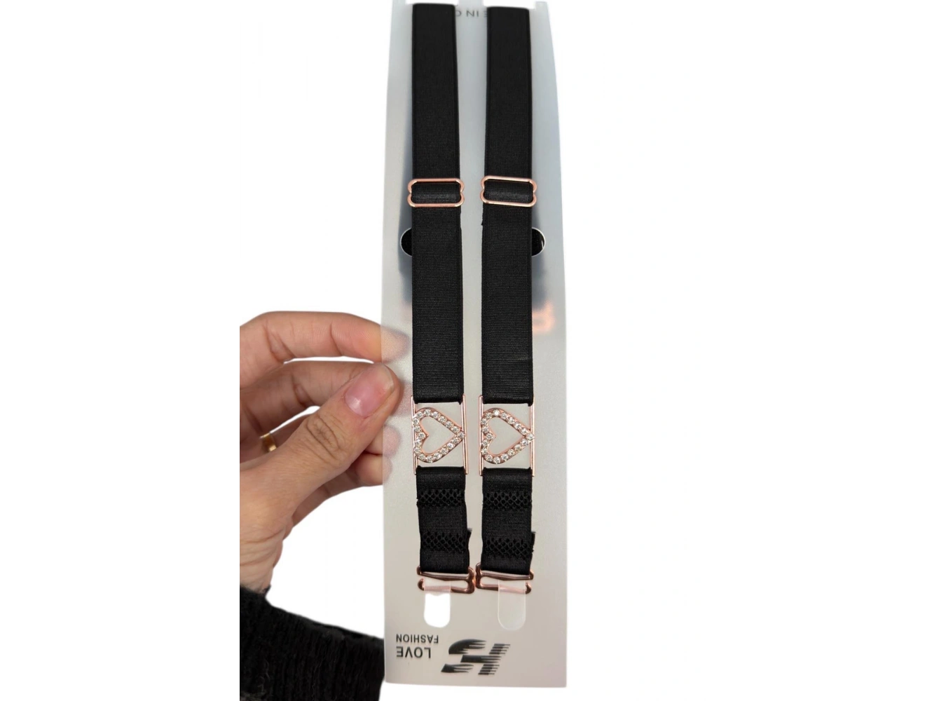 Siyah Renk Kalp Figürlü Taşlı Sütyen Askısı