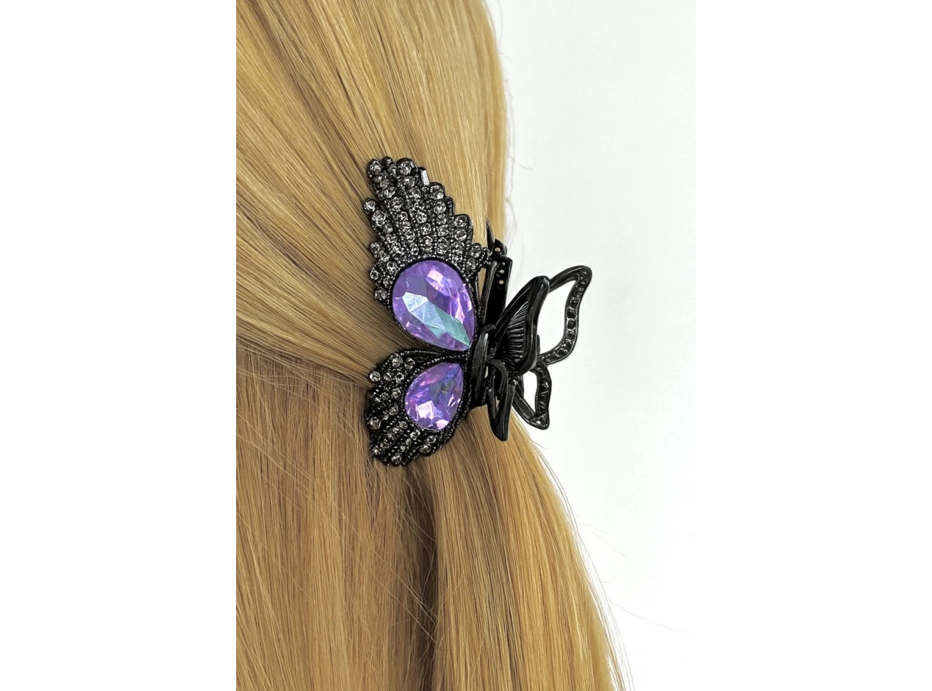 Siyah Renk Kelebek Figürlü Taşlı Mini Mandal Toka