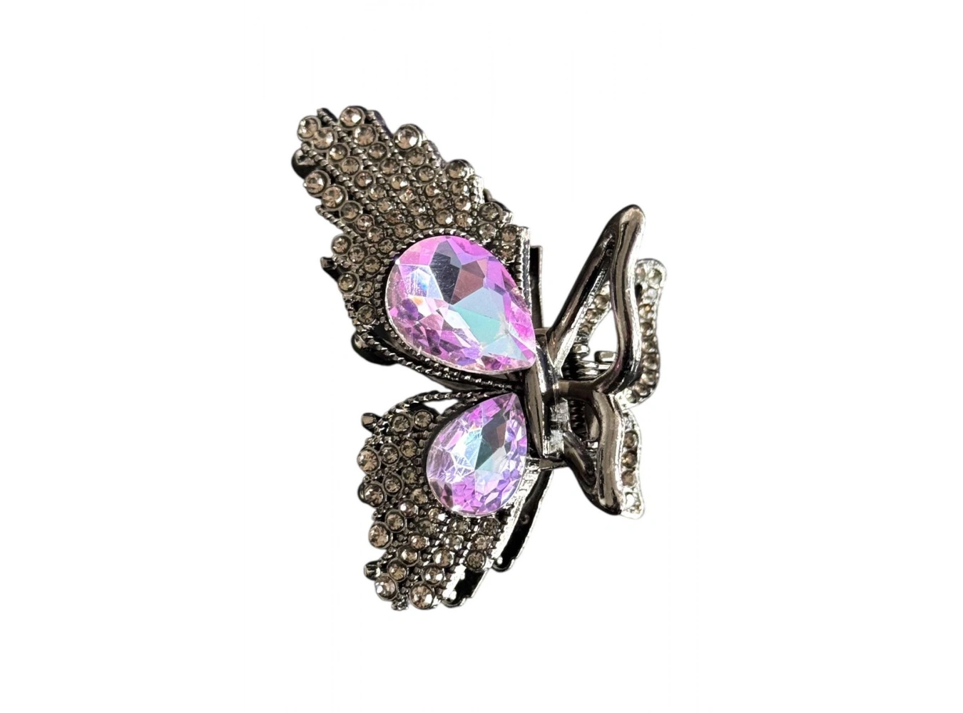 Siyah Renk Kelebek Figürlü Taşlı Mini Mandal Toka