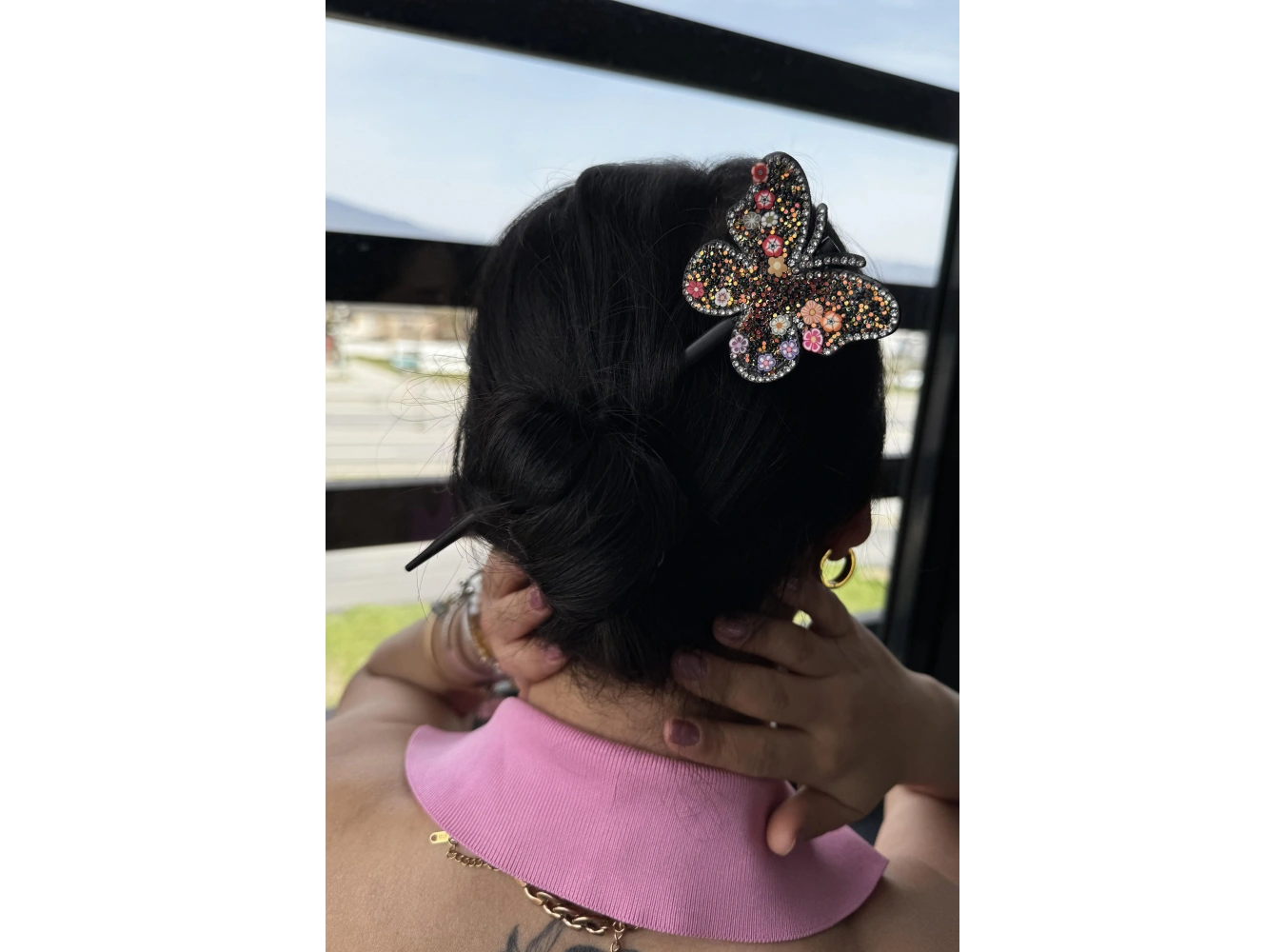 Siyah Renk Kelebek Figürlü Topuz Tokası/Topuz Kalemi