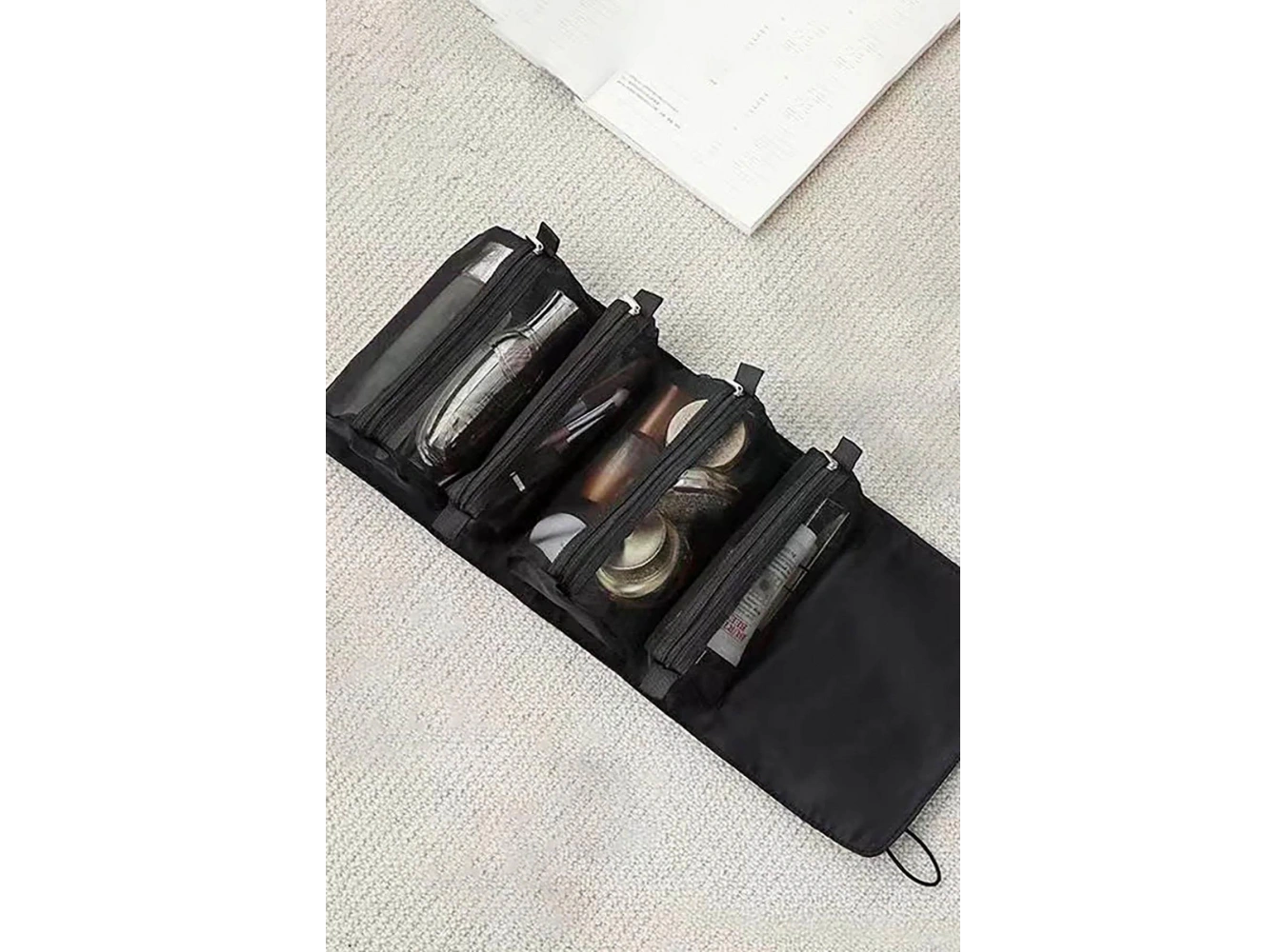 Siyah Renk Kozmetik Kişisel Bakım Rulo Haline Gelen Çanta