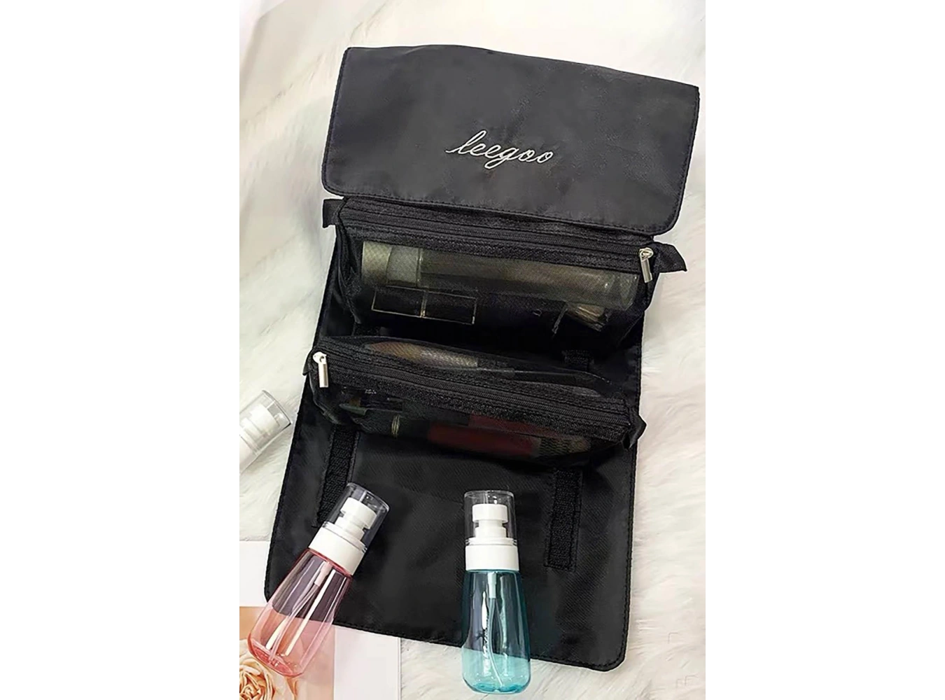 Siyah Renk Kozmetik Kişisel Bakım Rulo Haline Gelen Çanta