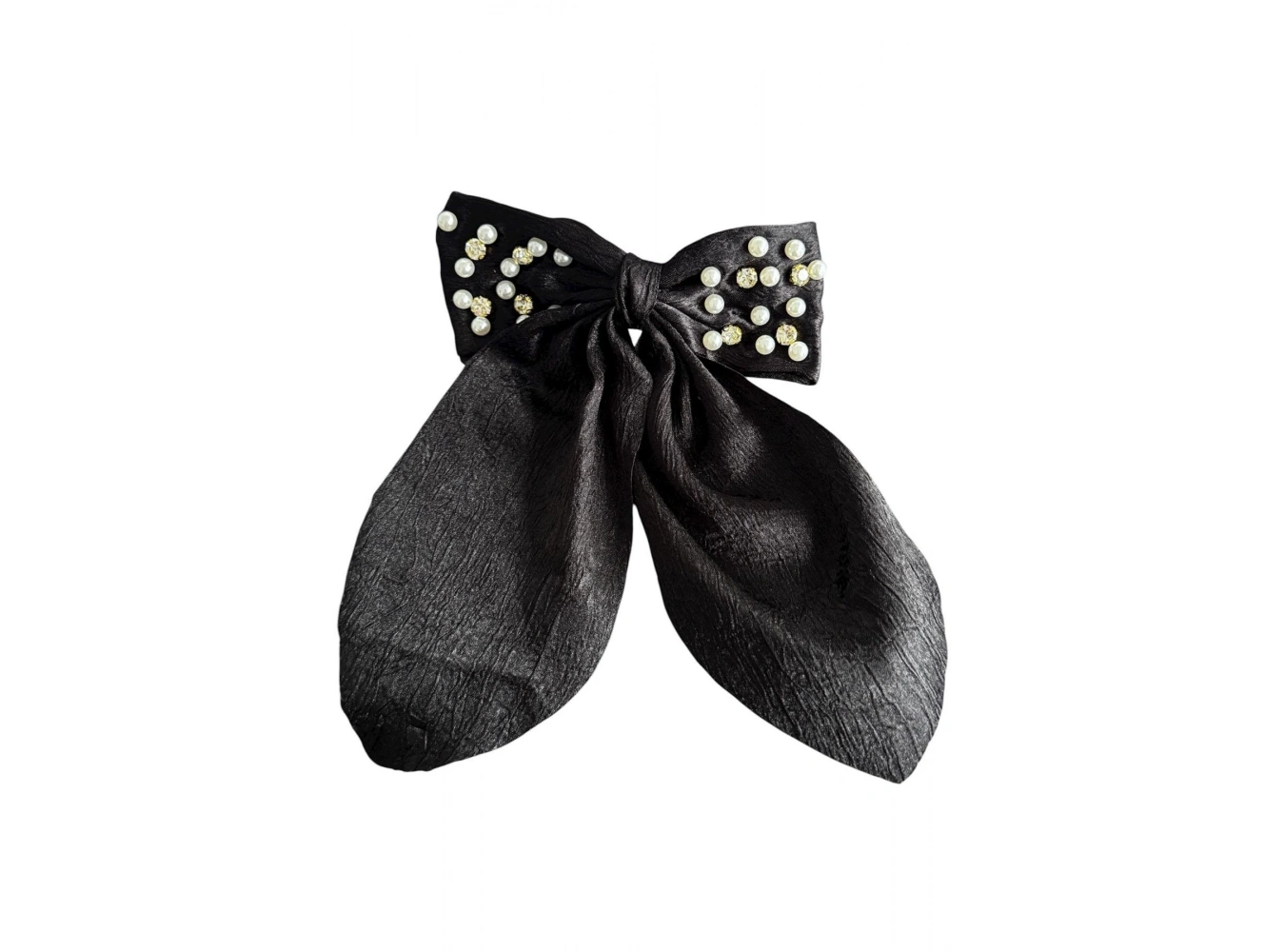 Siyah Renk Kurdele Figürlü İnci Ve Taş Detaylı Otomat Toka