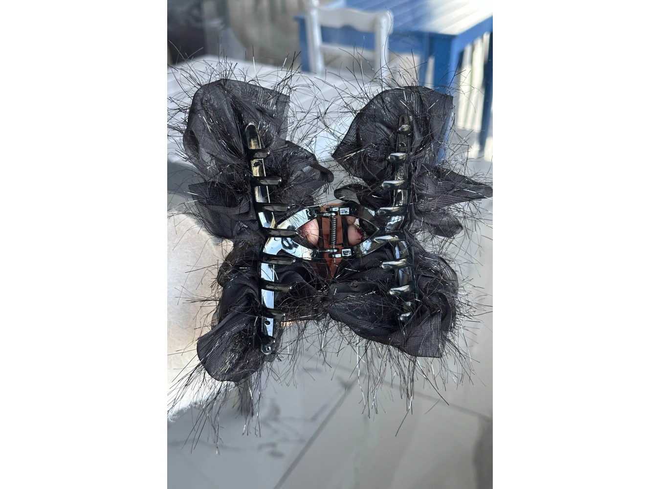 Siyah Renk Kurdele Figürlü Taş Detaylı Mandal Toka