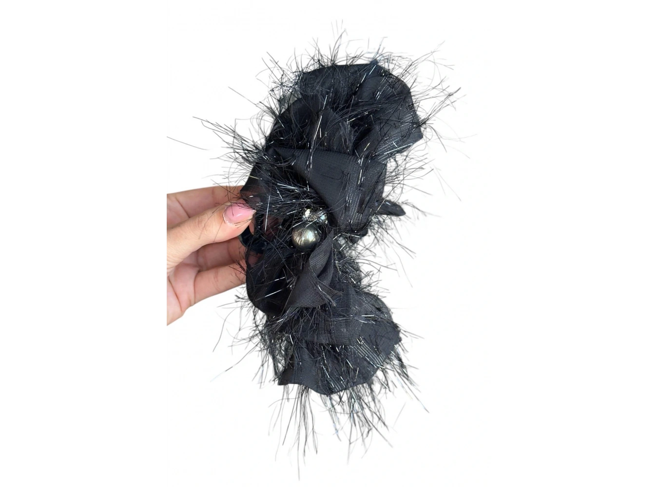 Siyah Renk Kurdele Figürlü Taş Detaylı Mandal Toka