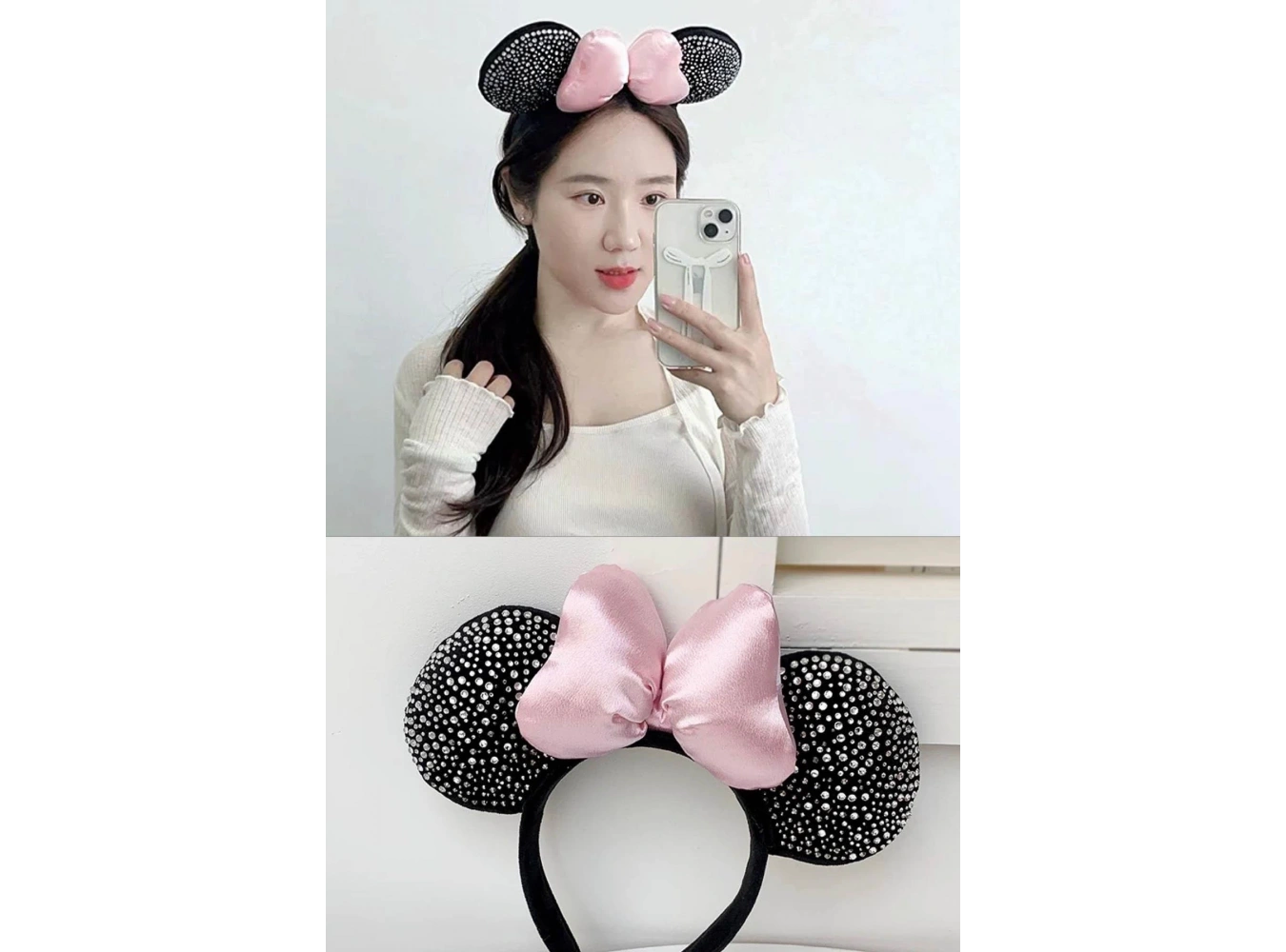 Siyah Renk Kurdele Figürlü Taş Detaylı Peluş Taç