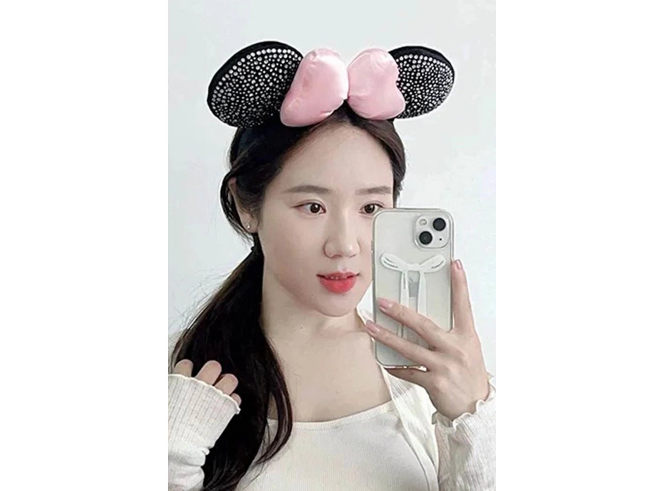 Siyah Renk Kurdele Figürlü Taş Detaylı Peluş Taç