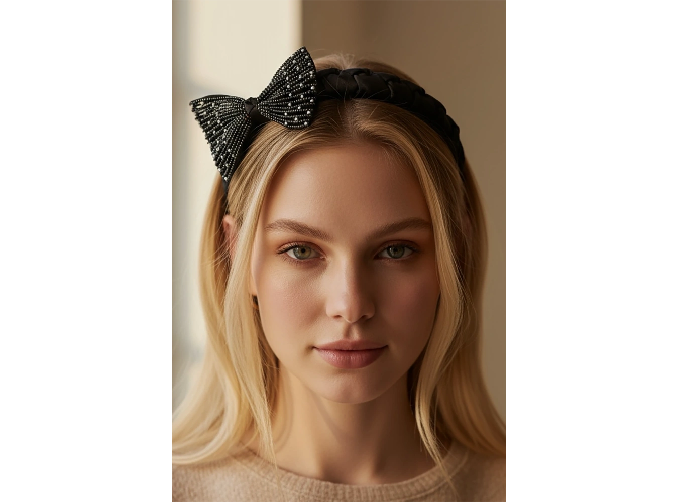 Siyah Renk Kurdele Figürlü Taş Detaylı Taç