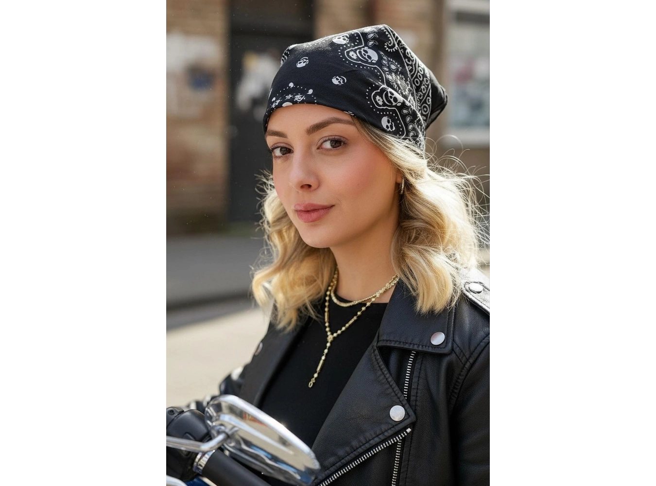 Siyah Renk Kurukafa Figürlü Bandana