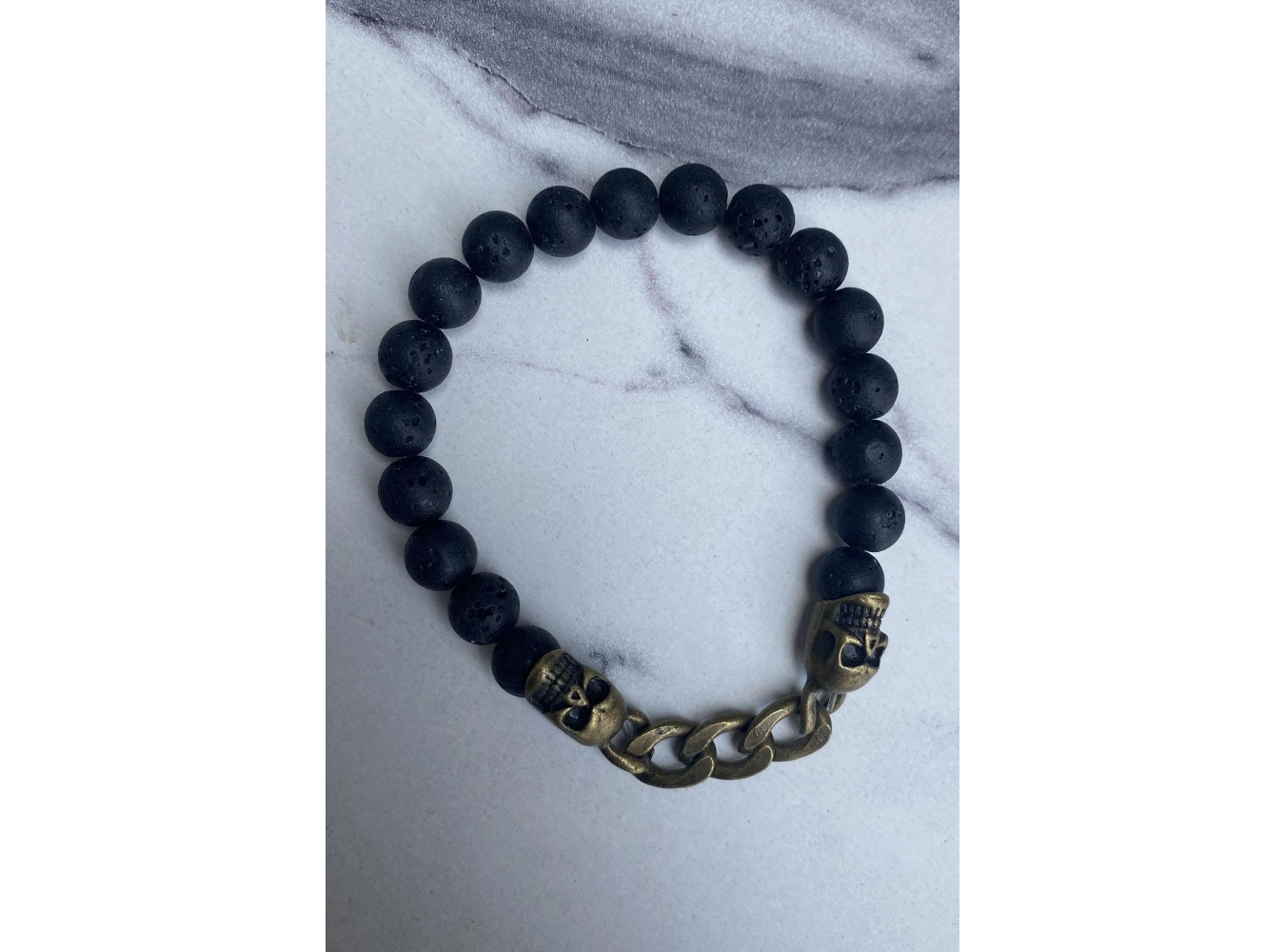 Siyah Renk Kurukafa Figürlü Taş Detaylı Erkek Bileklik