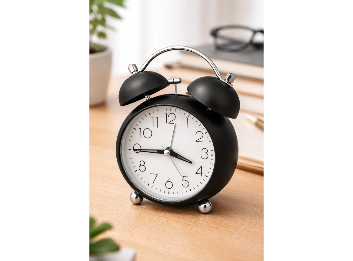 Siyah Renk Mini Dekoratif Işıklı Alarmlı Yuvarlak Masa Saati