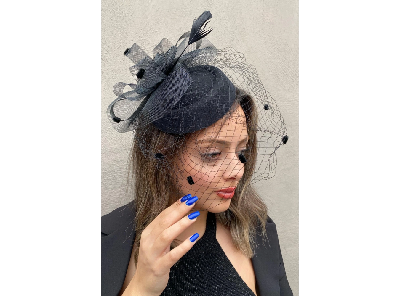 Siyah Renk Nikah Şapkası/Vualet Şapka