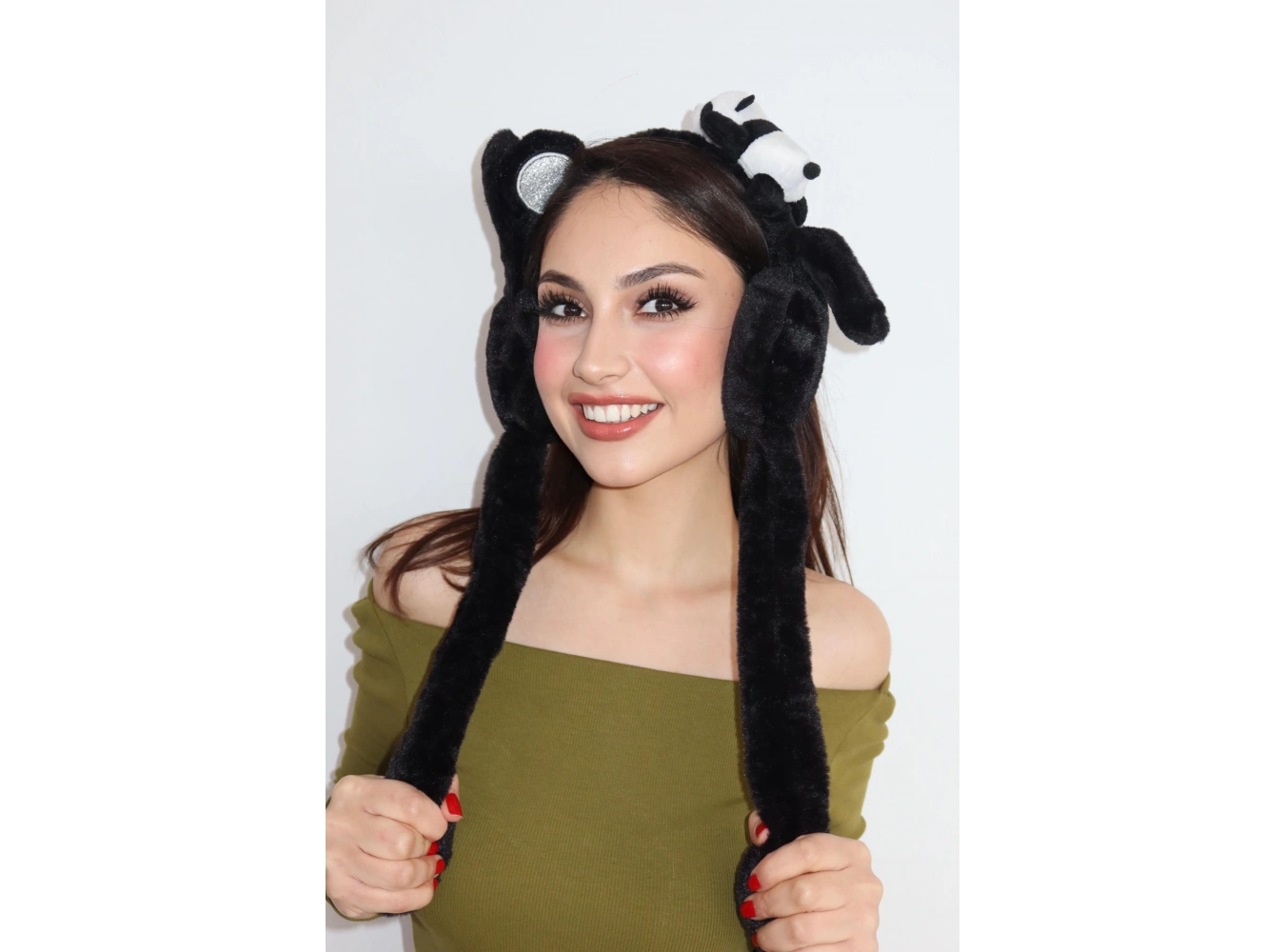 Siyah Renk Panda Figürlü Kulakları Oynayan Peluş Taç