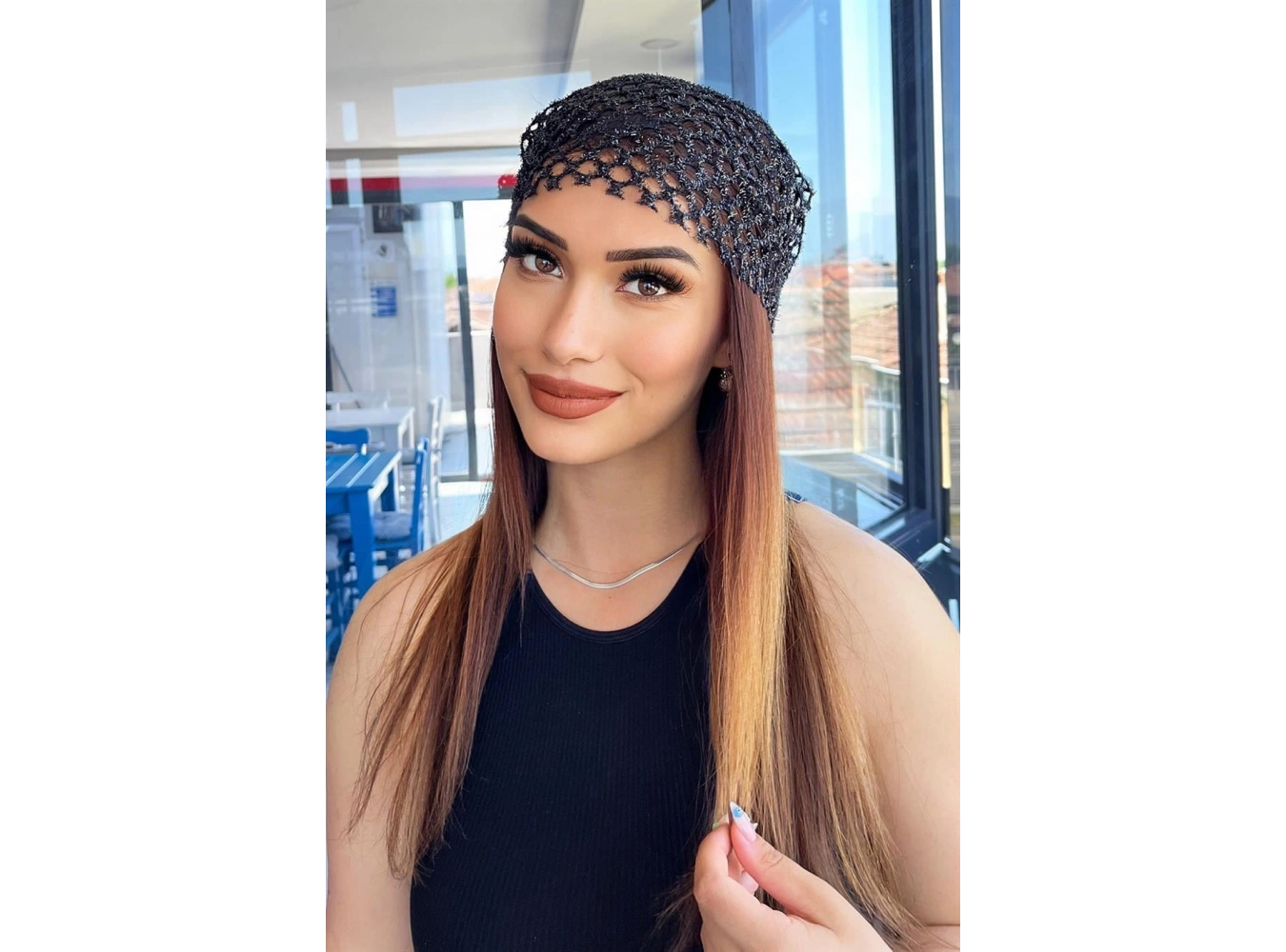 Siyah Renk Simli Fular