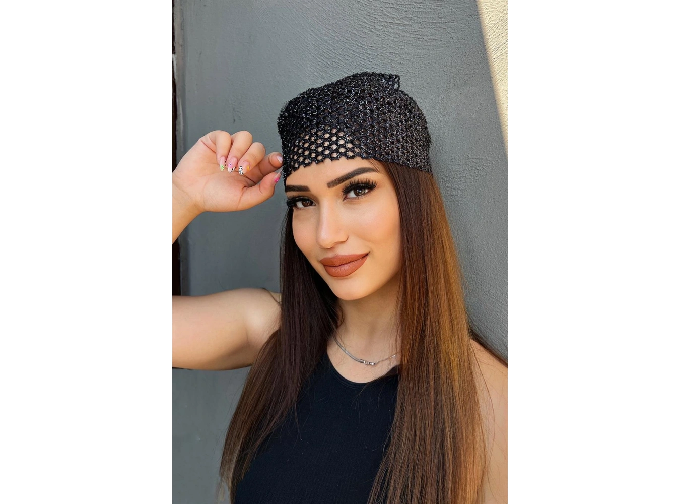 Siyah Renk Simli Fular