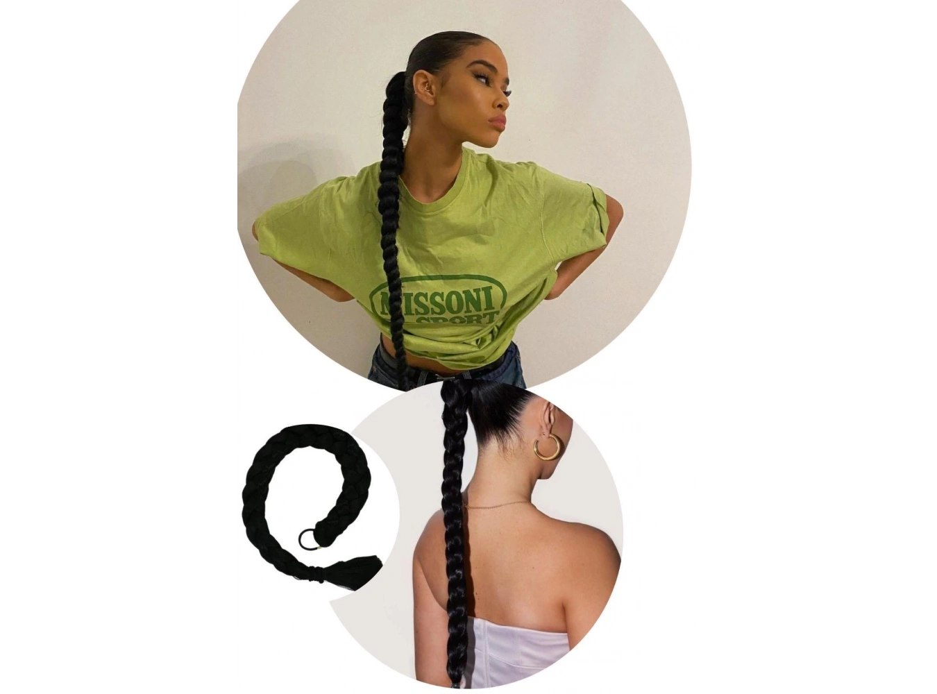 Siyah Renk Takma Lastik Tokalı Örgü At Kuyruğu Saç (65 Cm)