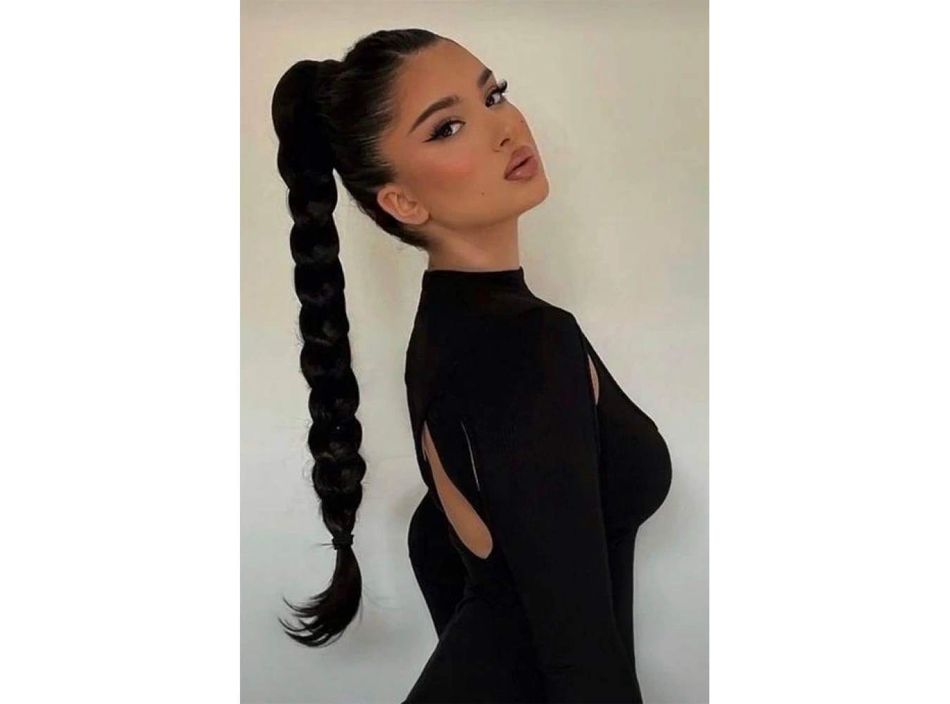 Siyah Renk Takma Lastik Tokalı Örgü At Kuyruğu Saç (65 Cm)
